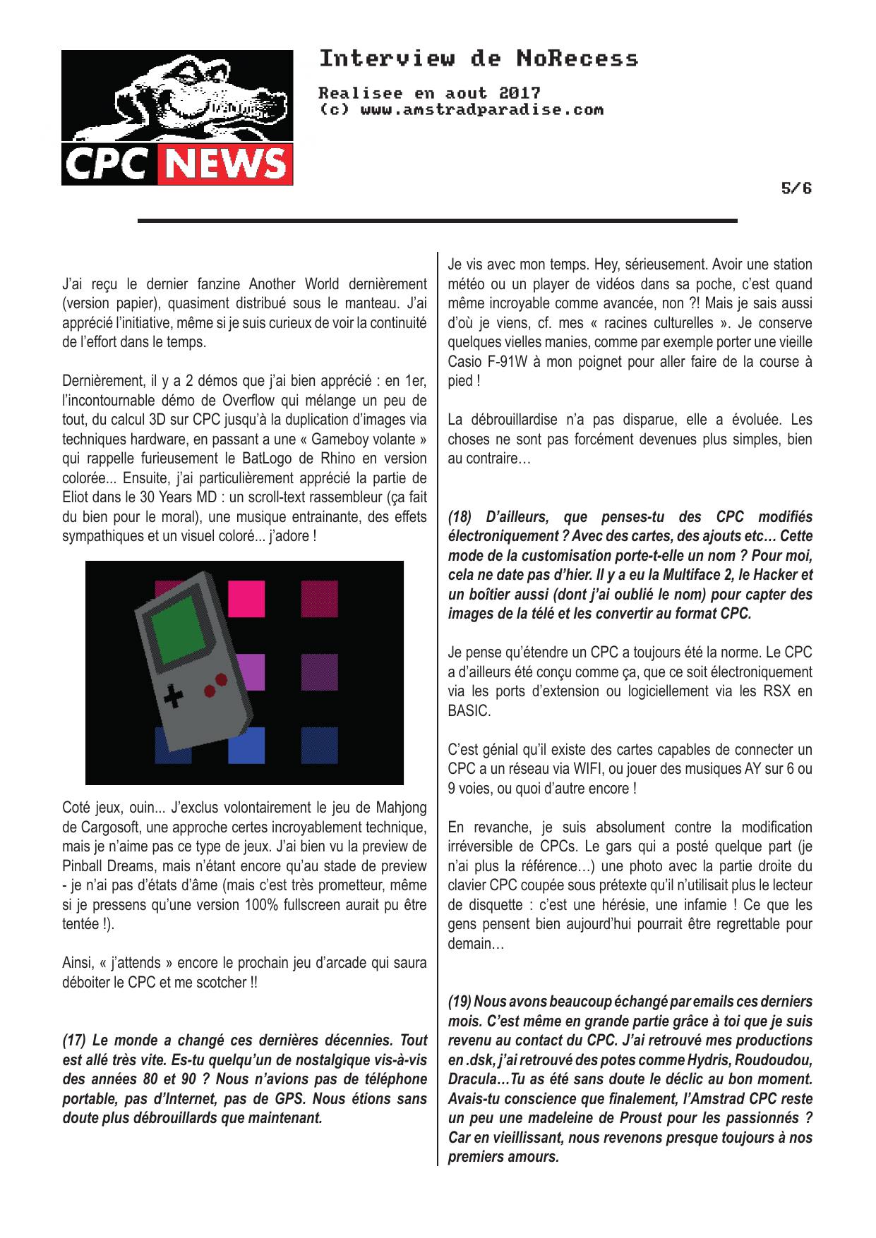 Page 5 of the interview, as published on Amstrad Paradise