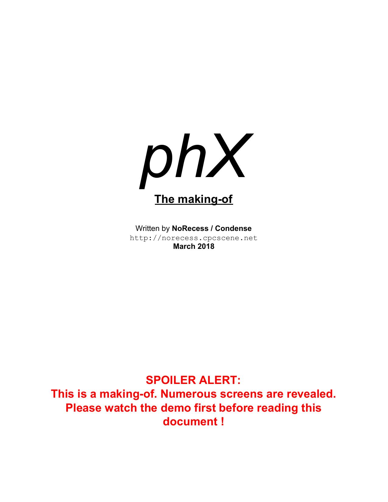 Page 1 of the phX making-of, as published
