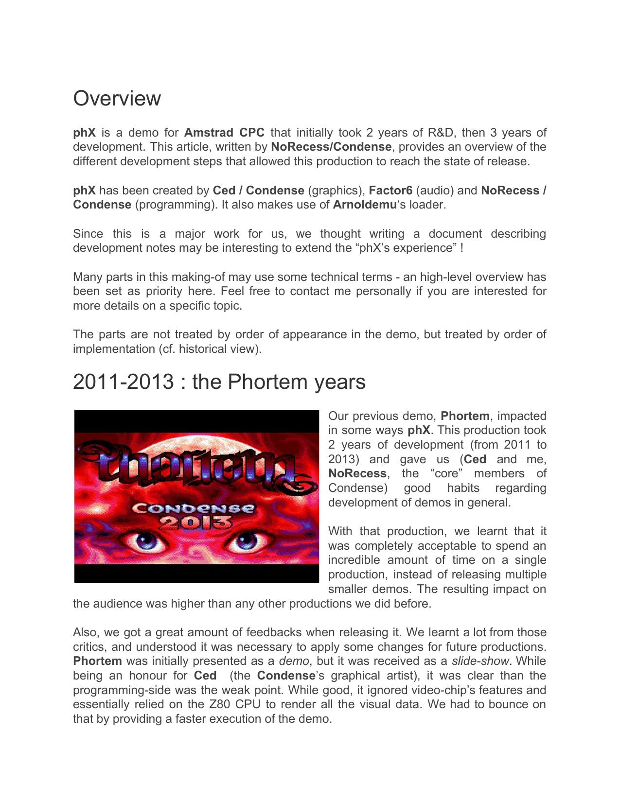 Page 3 of the phX making-of, as published