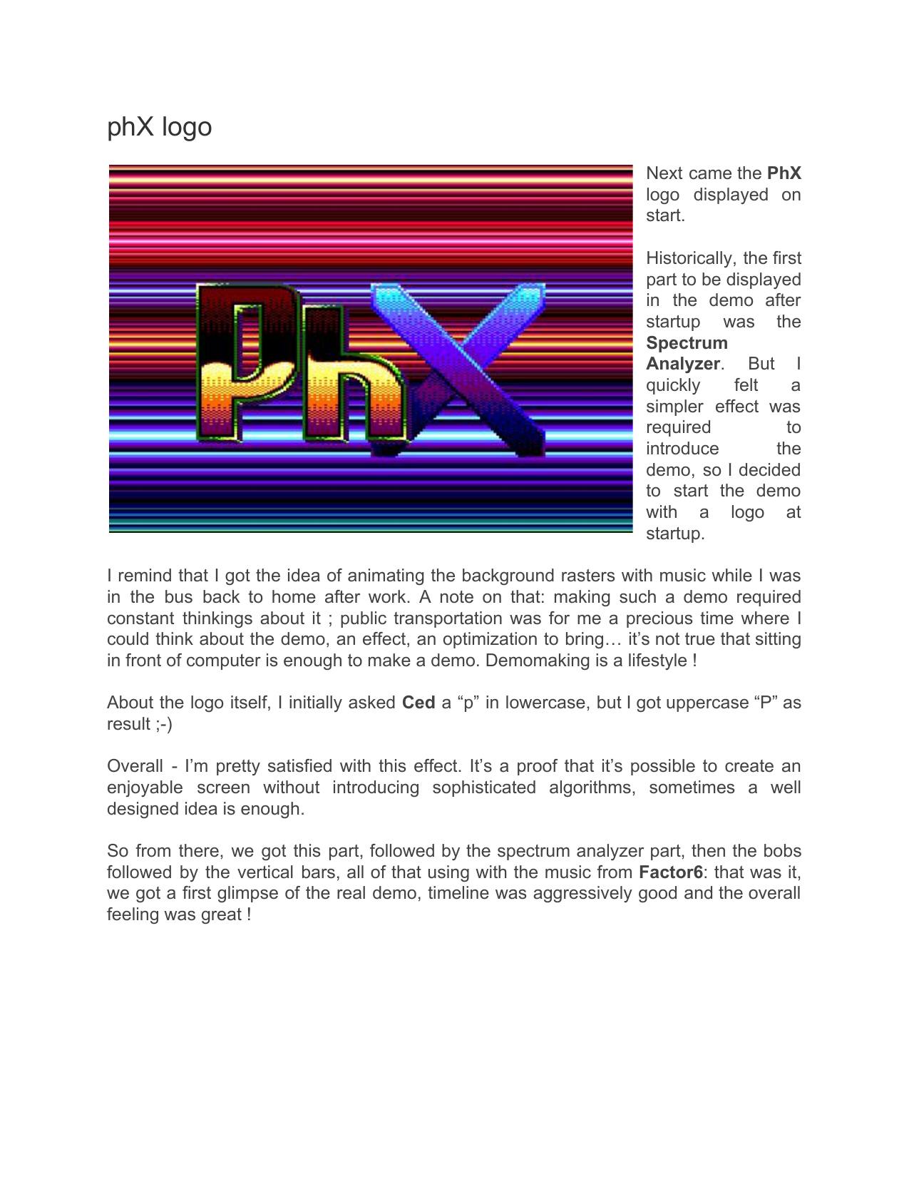 Page 14 of the phX making-of, as published