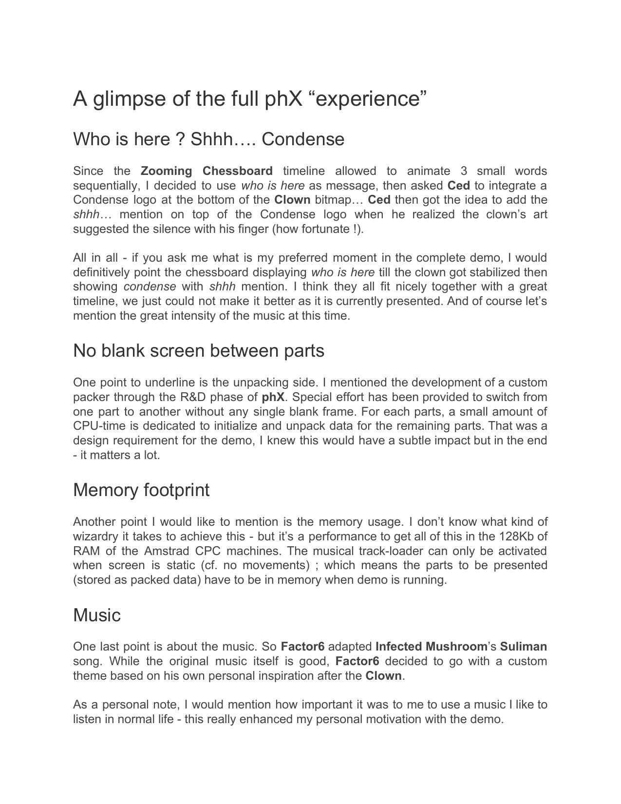 Page 16 of the phX making-of, as published