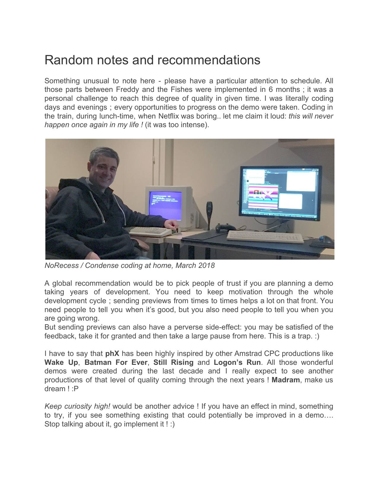 Page 31 of the phX making-of, as published