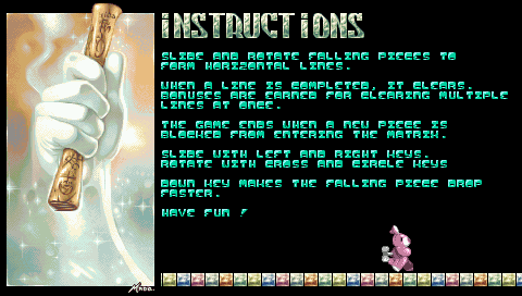 The instructions screen listing the controls