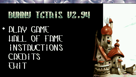 The Bunny Tetris title screen, with the rabbit and the menu