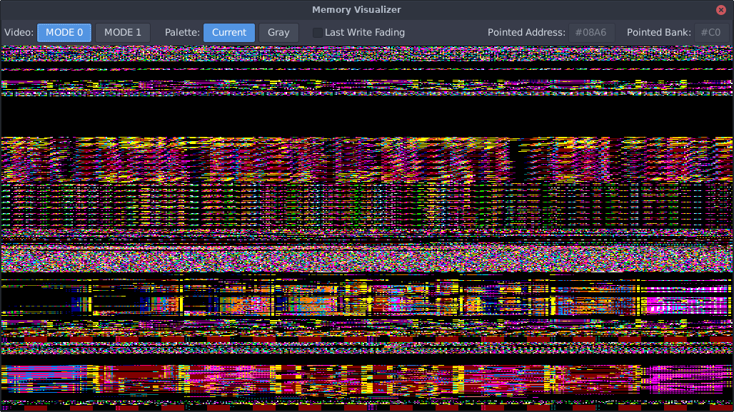 The memory visualiser, drawing the contents of memory as one pixel per byte