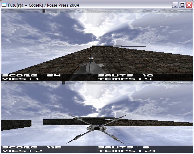 The window split in two, each half following one player along the track