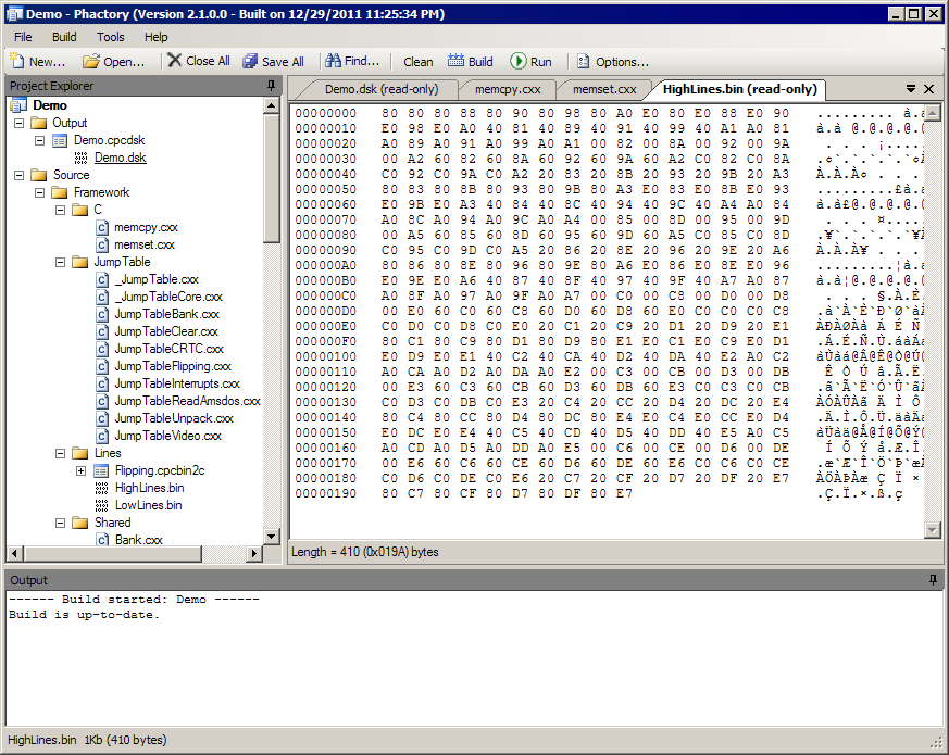 The hexadecimal editor showing the bytes of a binary resource