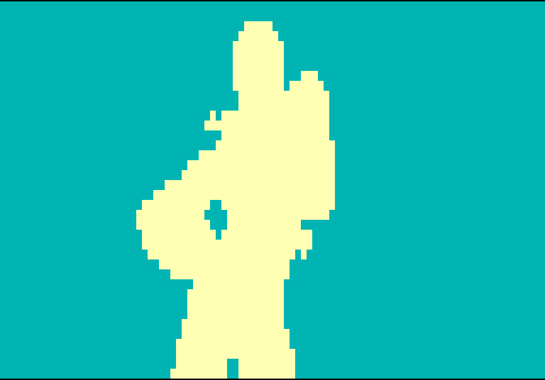 A dancer in yellow on teal