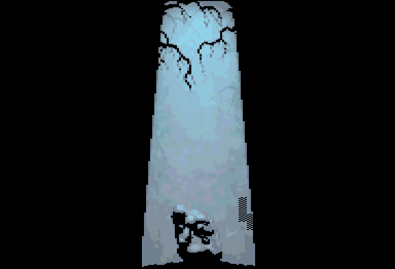 A stone monolith drifting over black