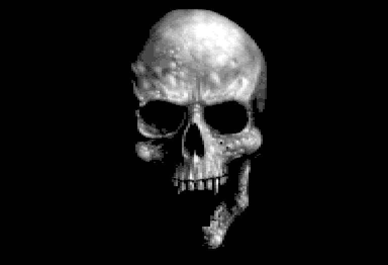 A skull, rotating