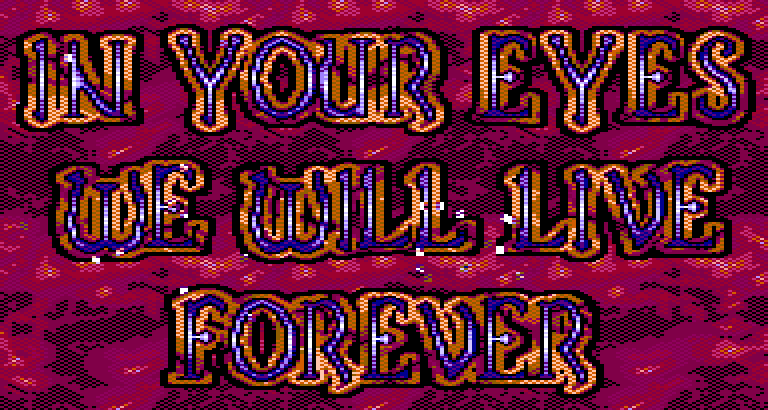 The text: in your eyes we will live forever