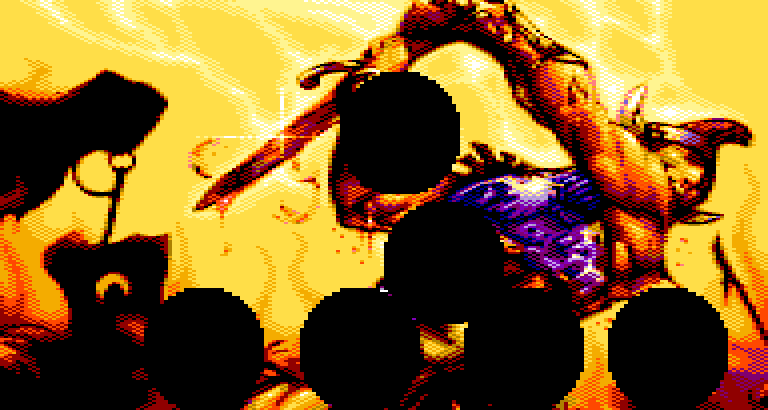 A warrior against a yellow sky