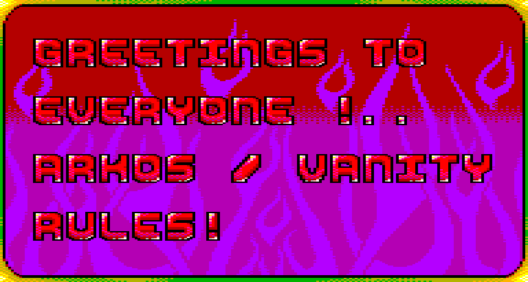 The greetings text, to Arkos and Vanity