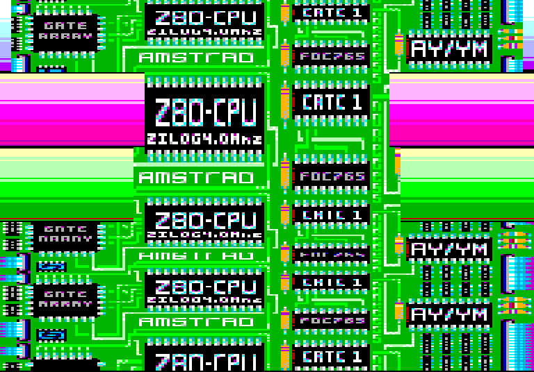 The Z80 chips of the loading screen, in green