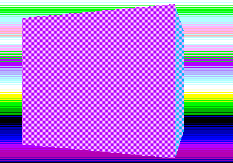 A rotating cube, over colour bars
