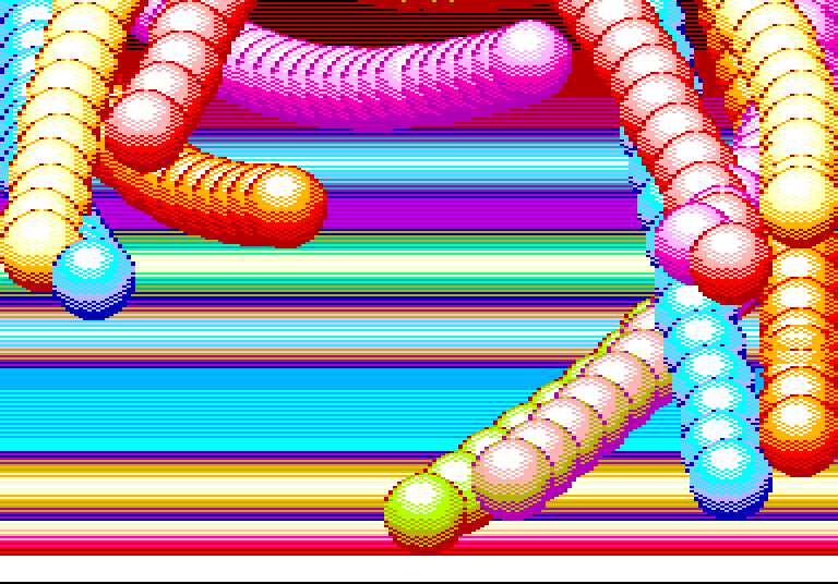 Coloured tubes turning across the screen