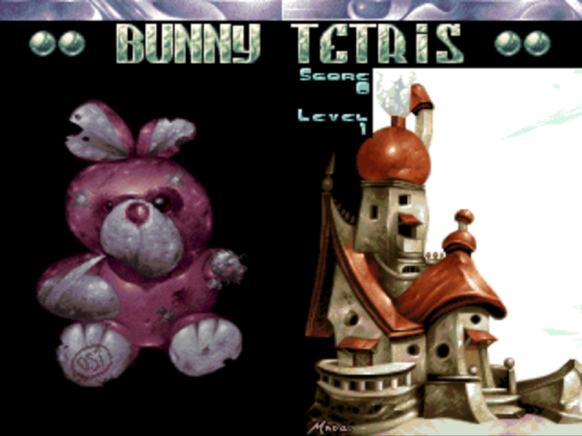 The title screen: the plush rabbit next to Made's castle