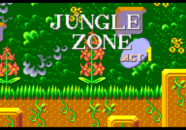The card announcing Jungle Zone, act 1, over the green foliage